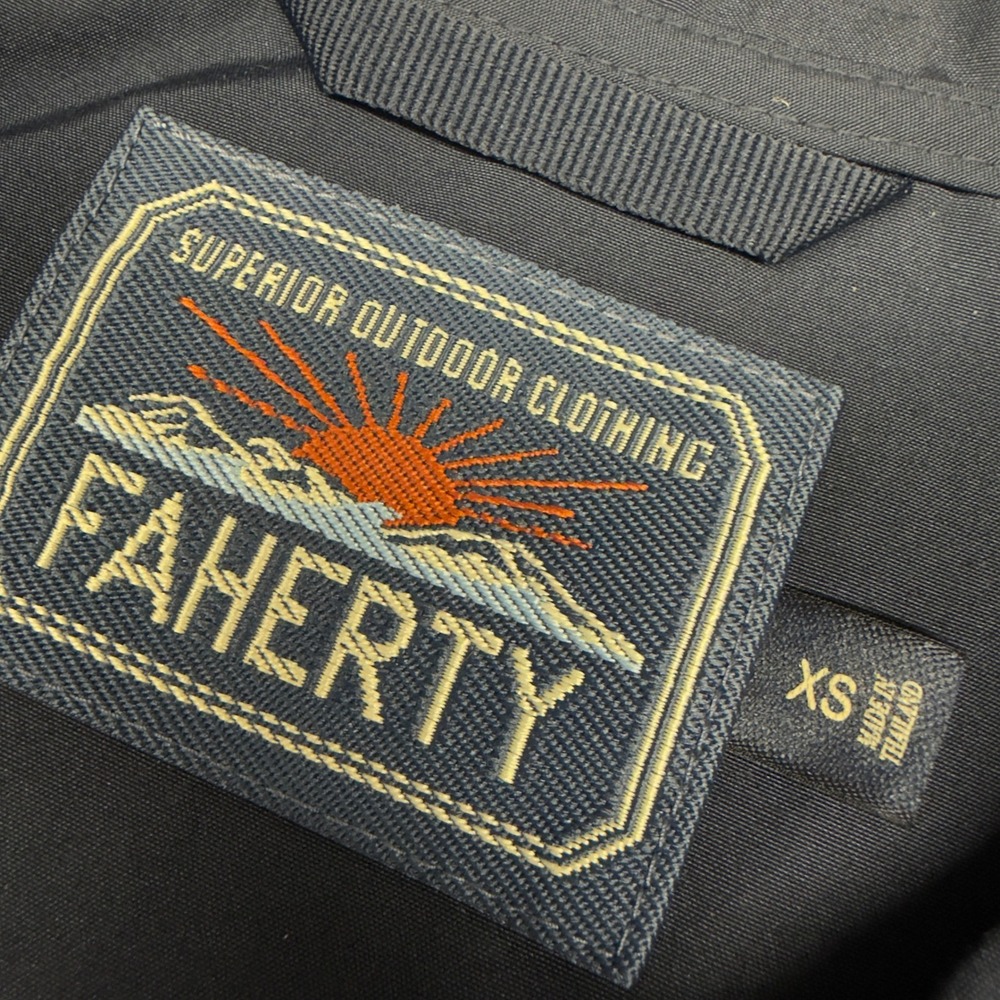 Faherty Jacket Mens XS Navy Blue Hooded Racing Stripe Retro Parka Full Zip - Picture 4 of 7